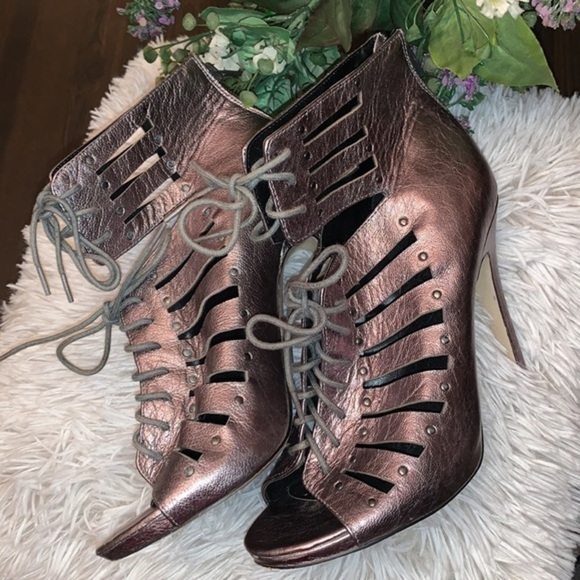 DOLCE VITA PEEP TOE LACE UP STILETTO BOOTIES BRONZE SIZE 8.5 - Picture 8 of 16